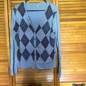croft & barrow Light Blue and Navy Argyle Button Cardigan